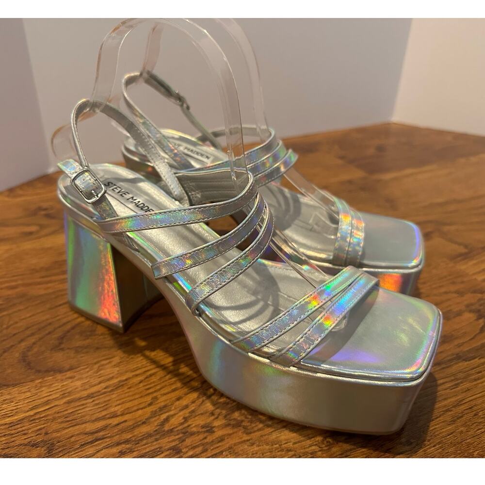 Steve Madden Bossy Platform Sandals Women’s 9.5 Black Ankle Strap Party Heels